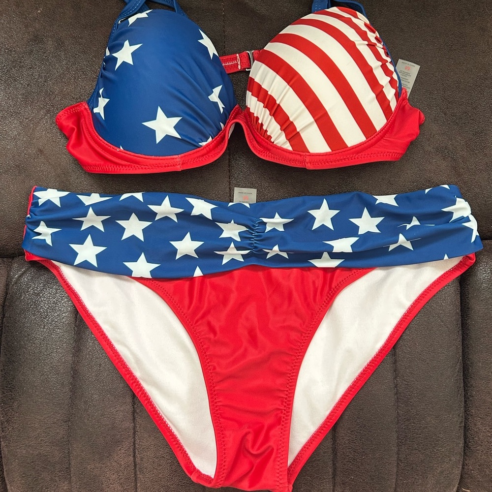 NWOT Red, White, Blue Bathing Suit 4th of July M